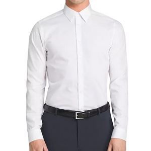 Calvin Klein Steel Men's White Slim-Fit Non-Iron Herringbone Dress Shirt 15 NWT